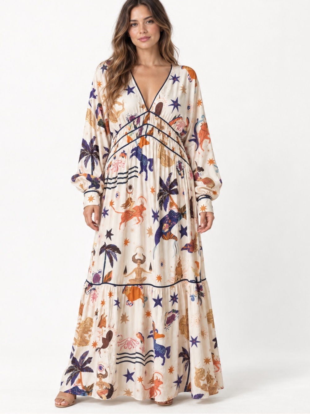 America & Beyond Celestial Printed Maxi Dress NWT Size M